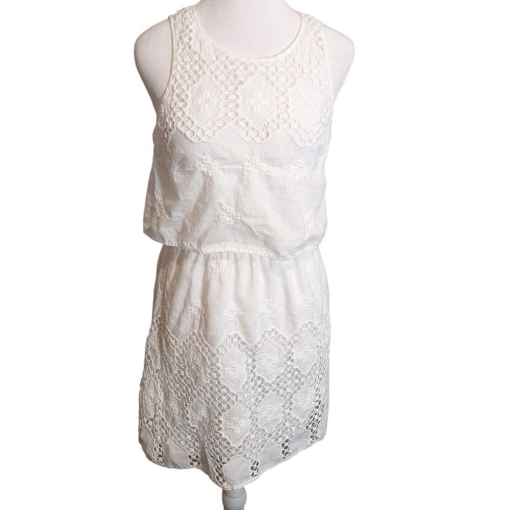 Madewell White Eyelet Lace Open Back Dress 100% Cotton Sleeveless Size 0